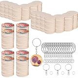 Holzscheiben mit Loch, 200 Stück 3.5CM Holzscheiben Holzanhänger, 40mm Dick Holz Log Scheiben Rund, Mit 200 Stück Schlüsselringe, Für DIY Handwerk Malen Hochzeit Heimdekoration