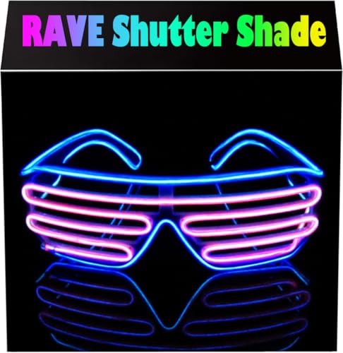 Light Up Flashing Shutter Neon Rave Glasses El Wire LED Sunglasses Glow DJ Costumes For Party, 80s, EDM RB03 (Blue - Pink)