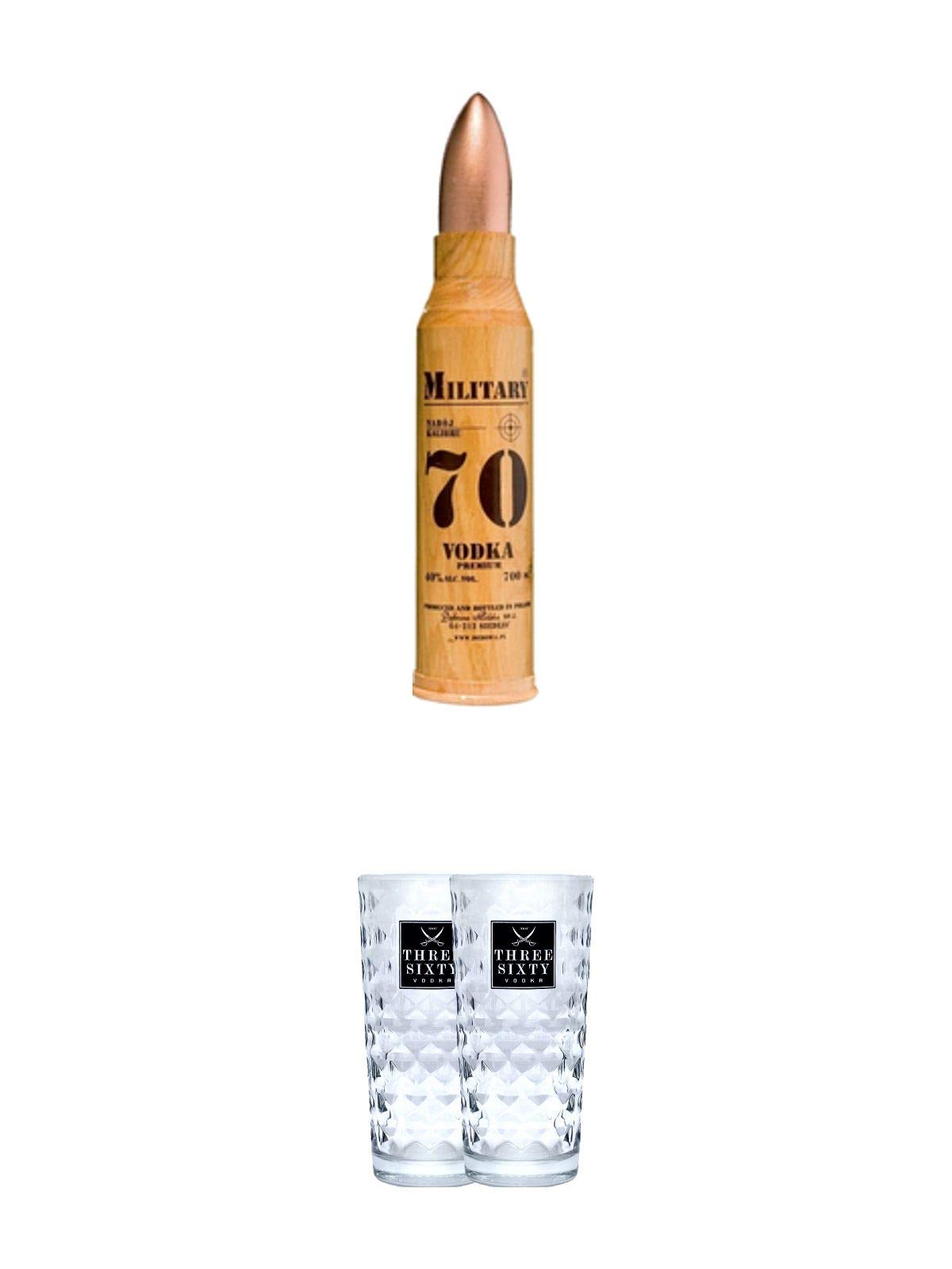 Debowa Military 70 Vodka Premium 40% Vol. 0,7 Liter + Three Sixty Vodka Gläser 2 Stück