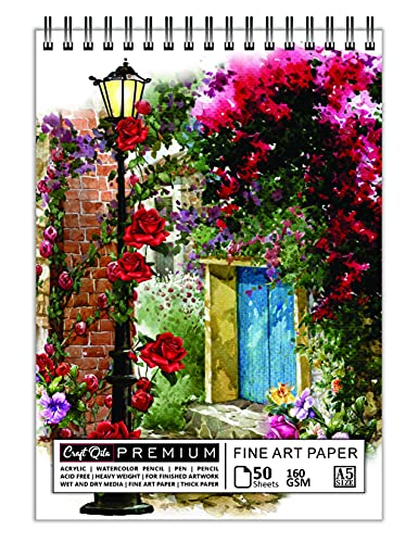 Craft Qila Paper Art Spring (50 Sheets, 100 Pages) A5 Sketchbook | Top Spiral-Bound Sketchpad For Artists | Professional Grade Drawing And Sketchbook, Acrylic