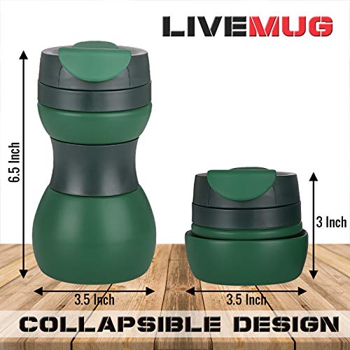 LIVEMUG Spittoon Bottle for Chewing Tobacco | Portable Spit Cup, Collapsible Silicone Dip Spitting Accessories | Spill Resistant Spitter Jug with Lid | Travel Spitune 17 Oz (Green) - Thumbnail 2