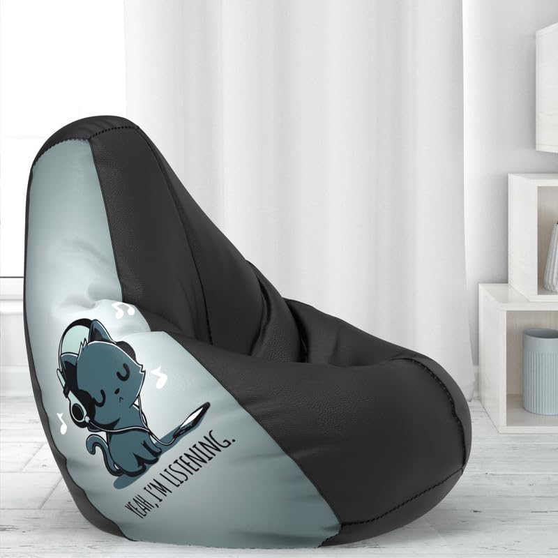 BiggieBean Bag with Beans Filled XXXL Bean Bag Prefilled with Beans Printed - Official : PrintEssence (Color : Yah I am Listening - Black Grey)