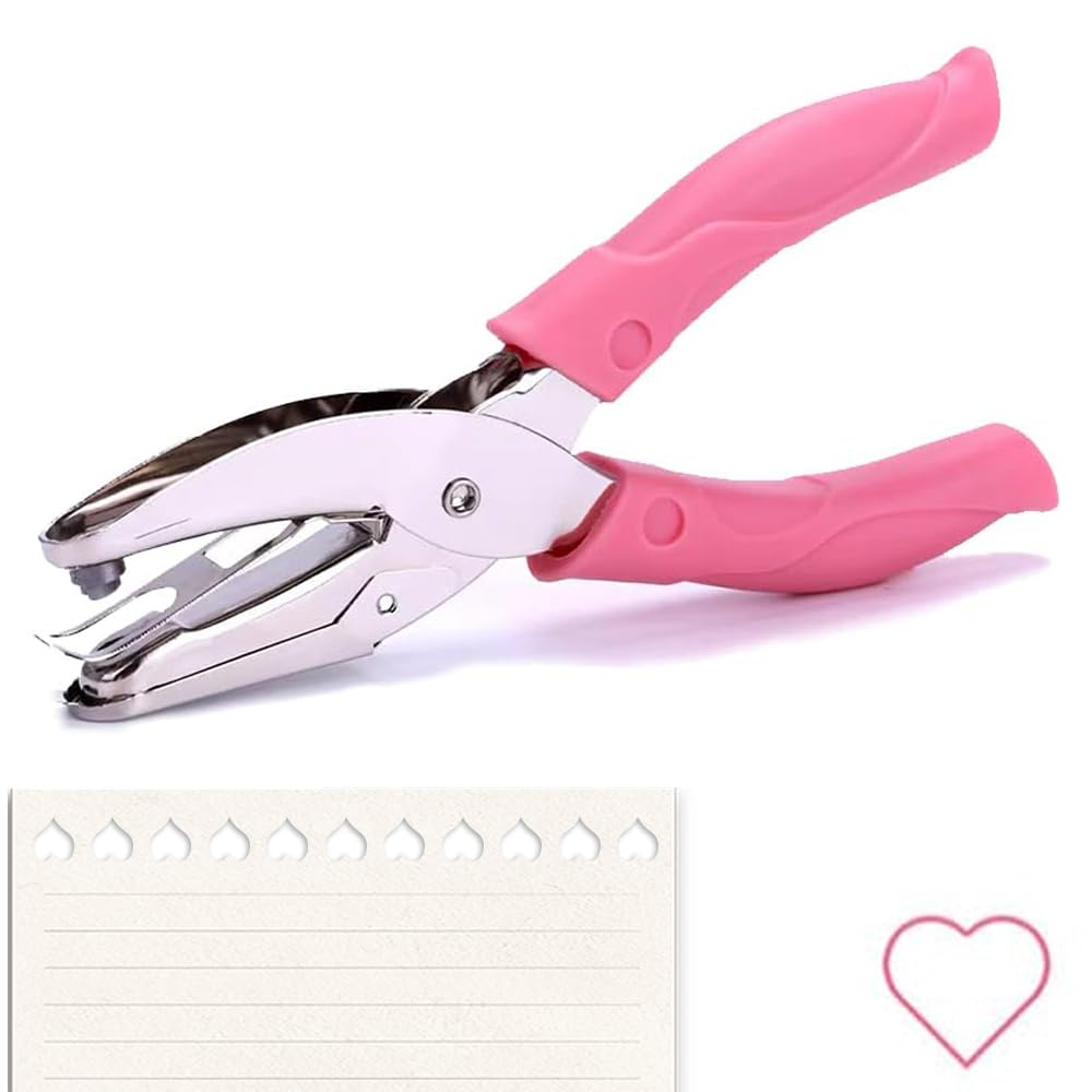 [KEAIDUO] 穴あけパンチ クラフトパンチ ペーパーパンチ ハート ピアス台紙用 事務用品 文房具 文具 手芸用品 ハンドメイド 子供のノート 整理 デザイン 5.5mm 小さい 全長16cm ピンク