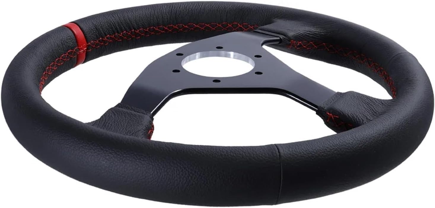 Volante da Corsa Universale 320mm Volante Piatto Sportivo in Pelle Racing Drift Pc Sim Telaio di Controllo del Volante del Gioco, Leather-Red Stitch