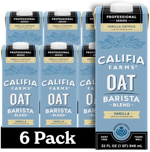 Califia Farms - Vanilla Oat Barista Blend Oat Milk, 32 Oz (Pack of 6)| Non Dairy Milk | Creamer | Vegan | Plant Based | Gluten-Free | Non-GMO