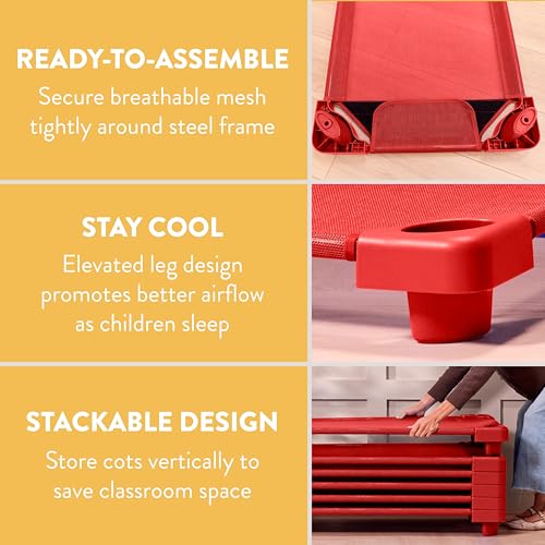 Image of Back2School Express Sleepline Stackable Cots, Ready-to-Assemble, Sleeping Cot, Red, 6-Pack