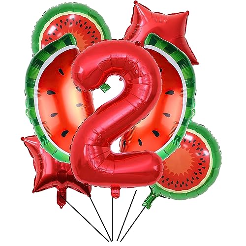 7pcs Watermelon Foil Balloons - Watermelon Birthday Number 2 Myla...