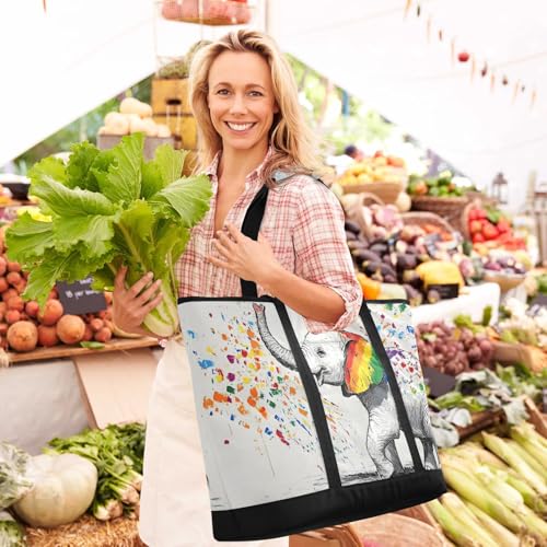 Elephant Art Funny Large Insulated Tote Bag for Grocery Shopping Reusable Tote Bags for Women Men, Cooler Bag with Zippered Top & Handles for Beach Picnic Travel2