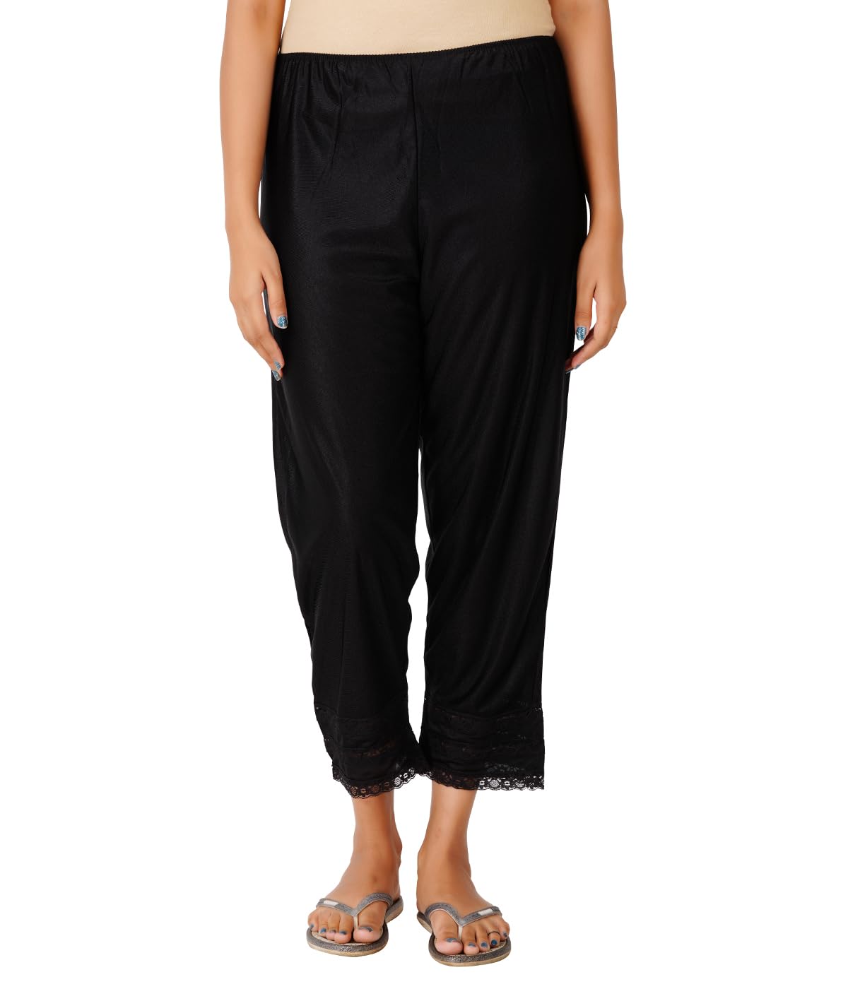 wemyc Women's Nylon Ankle Length Pants ICapris I Pant Slip I For Yoga, Nightwear - Color Black Pack of 1-picture-49