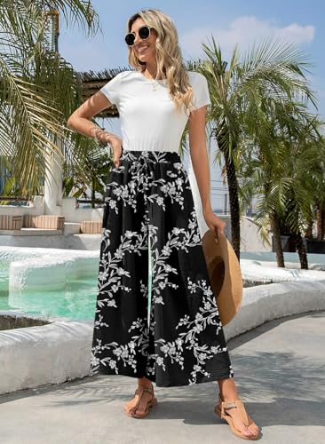 aodemo women39s palazzo pants dressy wide leg pants high waist casual beach flowy culottes with pockets