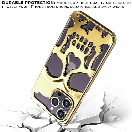 Image of Kraptick Polycarbonate iPhone 16 Pro Case - Electroplated Skull Face Design Mobile Cover, Stylish & Durable Phone Cover, Lightweight Protective Fit for Apple iPhone 16 Pro -(Gold)