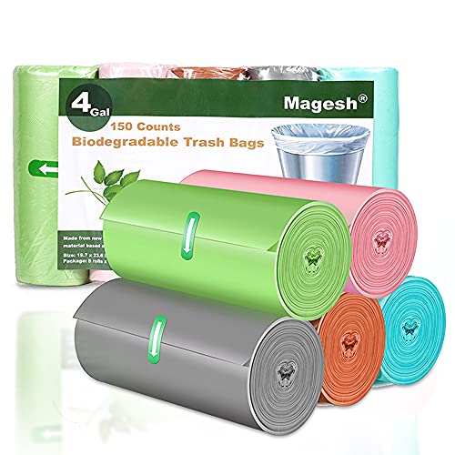 Image of Small Trash Bags Biodegradable, Magesh 4 Gallon Trash Bag /Garbage Bags, Extra Strong 150 Count Small Garbage Bags 4 Gallon Leak-proof, Unscented for Bathroom Bedroom Office Kitchen