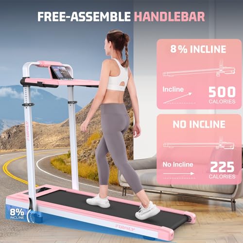 Image of 5-in-1 Desk Treadmill & Walking Pad, Foldable Walking Pad Treadmill with Incline & Handrail bar, 300lbs Capacity, 0.6-7.5MPH, 3 Control Methods, Space-Saving Folding Treadmills for Home Office