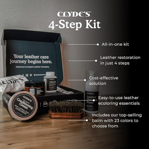 Clyde's™ 4-Step Leather Recoloring Kit | Includes Brush and Lint-Free Towels | Cleans, Restores, and Protects Your Leather (Medium Brown)