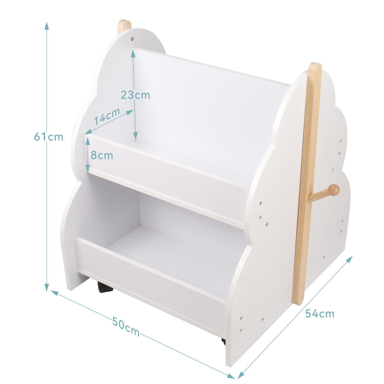 Libreria per bambini con ruote, scaffale per libri per riporre giocattoli, libri, piccola libreria montessoriana a 4 livelli, bianco 50 x 54 x 61 cm