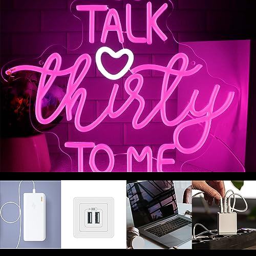 Image of Talk Thirty To Me Neon Sign, Dimmable LED 30th Birthday Neon Sign for Wall Decor, 30th Birthday Decorations for Her Gifts, USB Neon Sign for Birthday Anniversary Home Wall Decor Party Wall