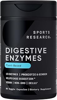 Sports Research Digestive Enzymes with Probiotics & Ginger - Plant Based for Dairy, Protein, Sugar & Carbs - Non-GMO Verif...
