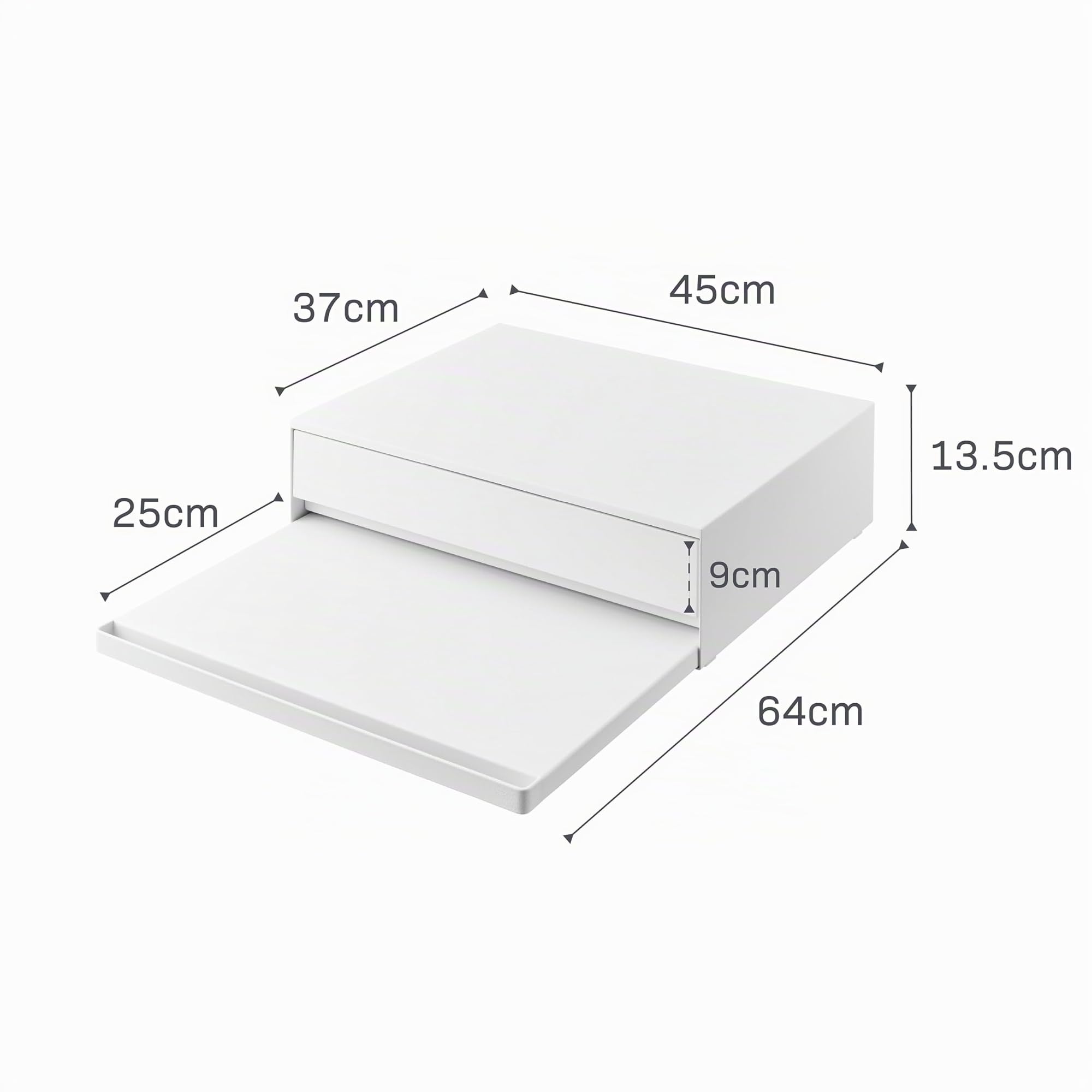 YAMAZAKI 2007 Tower Sliding Countertop Tray with Drawer, White, Steel/Polypropylene/Silicone, 45 x 39.3~64 x 13.5 cm
