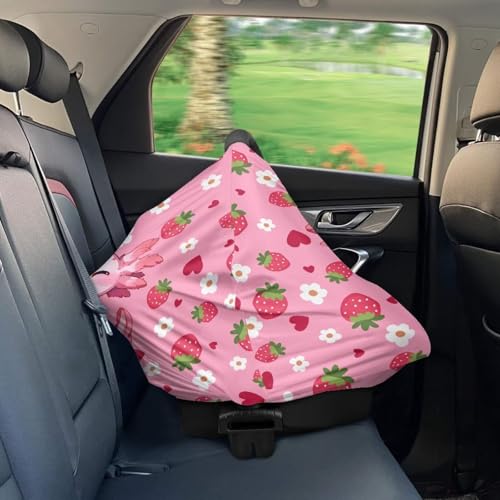 Image of Axolotl Car Seat Covers Canopy Cover - Multi-use Cover Pink Strawberry Carseat Canopy, Breathable Breastfeeding Cover, Reusable Car Seat Covers for Bbies