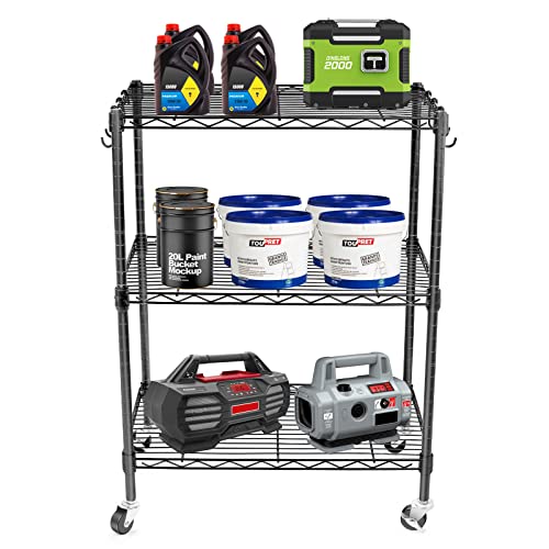 Image of WDT 3-Tier Storage Shelves, Heavy Duty Metal Shelves Wire Rack Shelving Unit, Adjustable Shelf with Wheels for Home Office Garage Kitchen Bathroom, 24 inch D x 14 inch W x 32 inch H