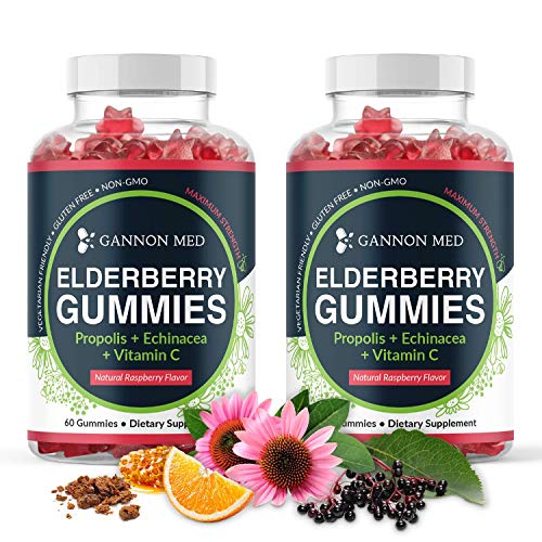 Elderberry Gummies for Kids & Adults Immune Support - Vitamin C Echinacea Propolis & Sambucus Black Elderberry Gummy Vitamins - Organic Nature Booster Non-GMO Gluten Free - USA - 2 Pack