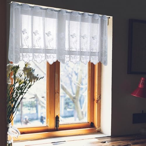 Stfery Meuble Rideau Cuisine, Rideau Voilage Blanc Motif Fleurs Papillons Brodés Champêtre Fenetre Porte, 90x90cm x 1Pcs