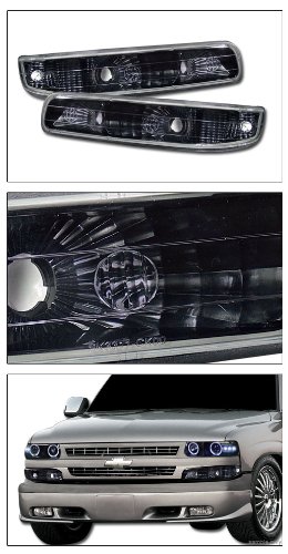 Topline_autopart Black Clear Housing Front Bumper Turn Signal Lights Parking Lamps yd Compatible With 99-02 Chevy Silverado / 00-06 Suburban Tahoe