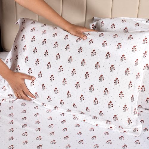 Image of Home Elegance from House of Mytrident | Linen Feel Bed Sheet for Double Bed King Size with Two Pillow Covers | Ultrasoft | Floral 274cm x 250cm | myTrident - Jade Beige