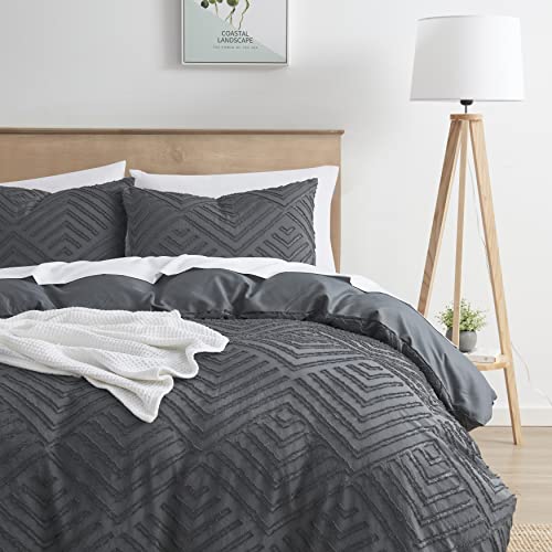 Image of Nestl Boho Duvet Cover King Size - Boho Bedding King Duvet Cover Set, 3 Piece Tufted Grey Duvet Cover King with Zipper Closure, 1 King Size Duvet Cover Set 104x90 Inches and 2 Pillow Shams
