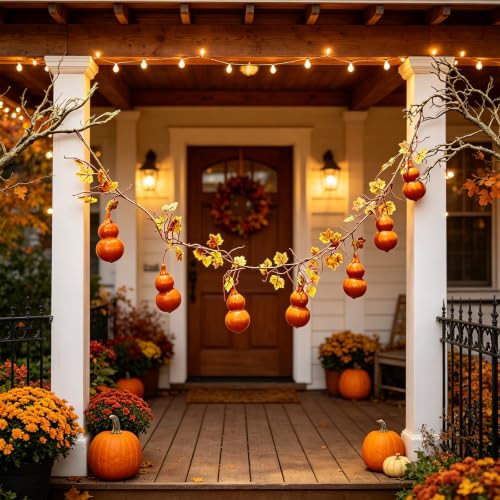 Harvest Fall Garland With 7 Cute Gourds, Thanksgiving Fake Vines With Gourd | Maple Leaves Hanging Thanksgiving Decorations Fall Decor Autumn Garland For Mantel Staircase Front Door, Farmhouse Home Decor - image 6