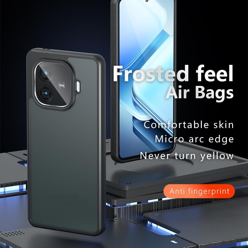 Image of Frosted Matte PC TPU Back Cover Case for iQOO Neo 10r 5G,Air Bag Corner Protection, Anti-Fingerprint, Never Turns Yellow, Micro Arc Edge, Skin-Friendly Feel, Black