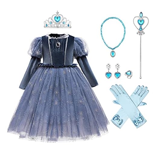 Barn, flickor, prinsessa, drottning, isdrottning Elsa 2, kostym, långärmad klänning, ytterkläder, outfit, set, snöflinga utklädnad, födelsedag, fest, klädsel, karneval, vinterkläder storlek 98–140, Marinblå 02, 4-5 År