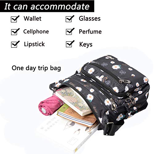 Image of Nylon Floral Multi-Pocket Crossbody Purse Bags for Women Travel Shoulder Bag