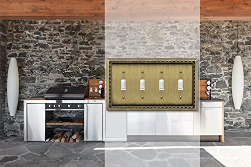 Image of Henne Bery Sunken Pearls Heavy Duty Decorative Wall Plate Switch Plate Outlet Cover (Quad Toggle, Antique Brass)