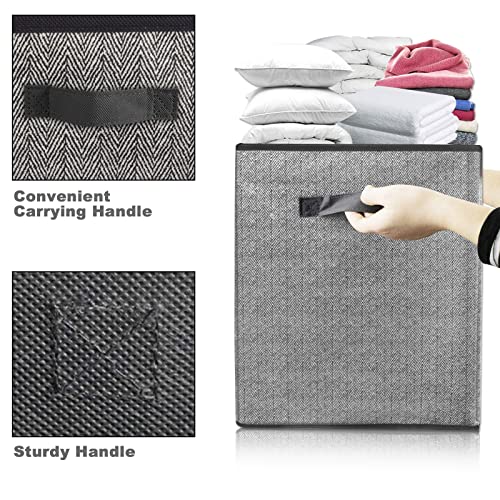 Large Toy Box Chest Organizer Bins For Boys Girls Kids, Collapsible Fabric Storage Basket Container With Flip-Top Lid & Handles For Clothes,Blanket,Nursery,Playroom,Bedroom, Herringbone Pattern(Black) #TOP4
