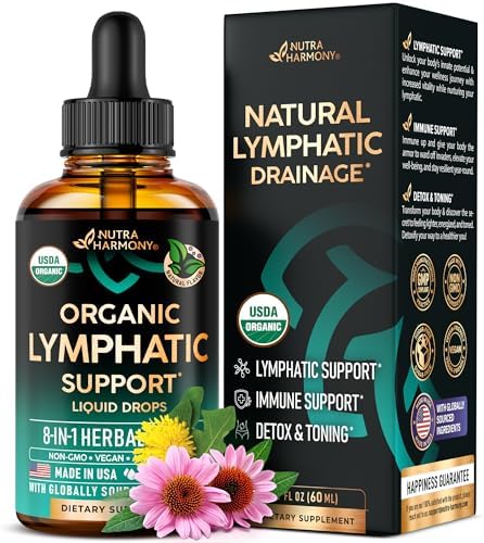 USDA Organic Lymphatic Drainage Supplement - Echinacea | Elderberry | Dandelion | Rosehip | Cleavers | Calendula | Burdock - Made in USA - Lymph System Drops - Immune Support, Cleanse & Detox, 2 fl oz