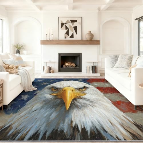 Alfombra Salon 90 x 150 cm Antideslizante Alfombras Lavables en Lavadora Habitacion Dormitorio Bandera del águila Calva con representación Comedor Modernas Tapete Quarto Pelo Corto Blanco