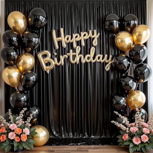 10ftx10ft Shimmer Black Sequin Backdrop Curtain for Parties, Thick Wrinkle Free Glitter Backdrop Drapes Photo Back Drop Curtains for Birthday Wedding Halloween Photography Background-2 Panels 5x10ft