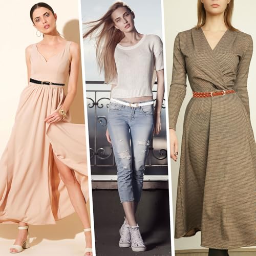 Hopton 3 Stück Damen Gürtel, Geflochteter Stretchgürtel, Elastischer Schmaler Gürtel, Waist Belt mit Goldschnalle, für Kleid, Jeans, Hosen (Schwarz, Weiß, Kamel)