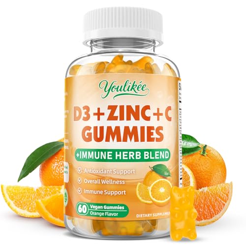 Vitamin C + D3 5000IU + Zinc Gummies for Adults Orange Flavor 60 Count