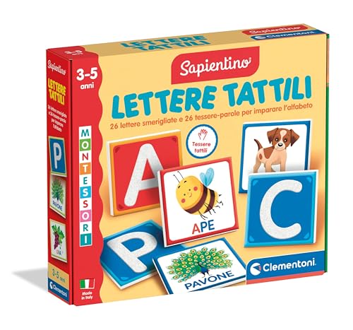 Clementoni- Sapientino Tattili-Gioco 3 Anni, Flashcards Montessori, Schede Educative Sulle Lettere, Imparare L'Alfabeto, Sviluppa Il Linguaggio, Made 