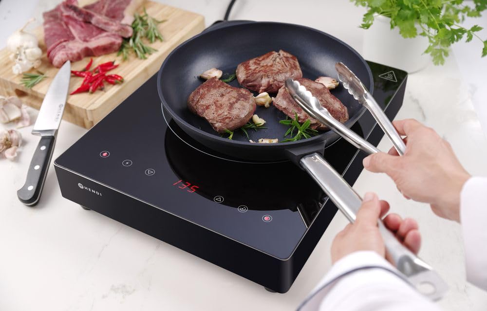 HENDI Piano cottura a induzione da appoggio, comandi touch, timer, 60–240 °C, 230V/3500W, 337x417x(H)85mm, acciaio inox, nero
