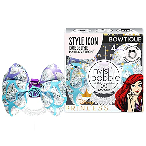 invisibobble Bowtique â€“ Spiral Hair Ring with Bow â€“ Disney Princess Ariel - Strong Elastic Grip Coil Accessories for Women - Gentle for Girls Teens and Thick Hair