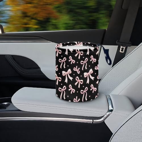 Image of Halloween Cute Bow Print Car Trash Can Cute Garbage Bin Hanging Portable Dustbin Bin Waste Basket Collapsible Small Trash Can Easy to Clean