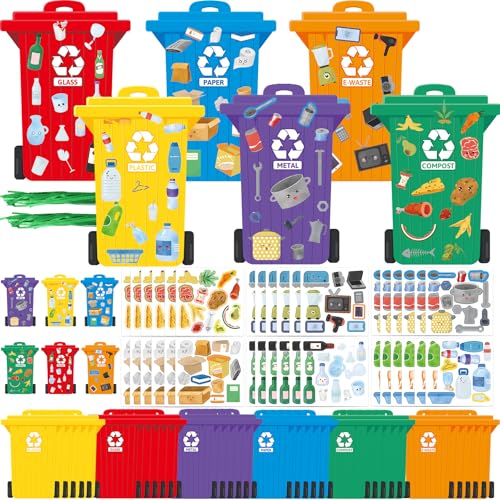 36 Pack Earth Day Recycling Craft Kit for Kids Learn to Recycle Crafts Classroom Earth Day Activities Stickers Trash Can Garbage Bin Decorations for School
