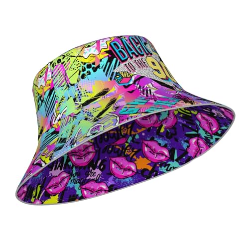 Image of YETTA YANG 90s Ccolorful Lip Bucket Hat Beach Summer Sun Hat Reversible Fisherman Hats Double Sided Wearing for Women Men Boys Girls, Large