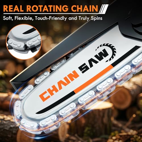 Image of KidBloom Mini Toy Chainsaw with Sound, Kids Tools Set with Gloves & Goggles | Rotatable plastic chain, detachable battery pack, pretend role play, hand-eye coordination, garden toy gift for kids aged 3+