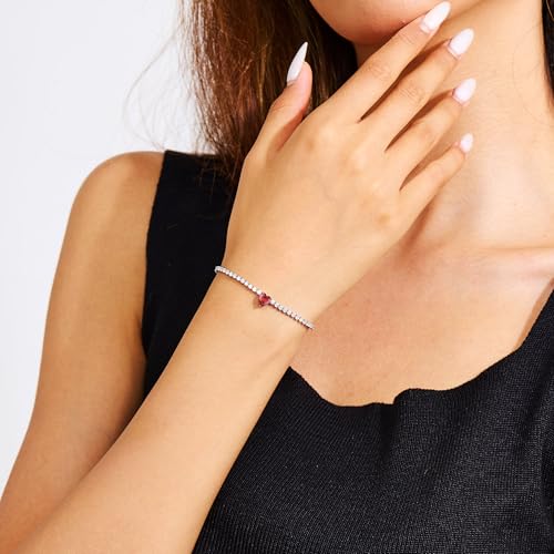 AllenCOCO Sterling Silver Heart Birthstone Bracelet, 14K White Gold Plated, AAAAA+ CZ Cubic Zirconia, Tennis Chain with Heart Charm, Hypoallergenic, Non-Tarnish Jewelry Gift for Women3