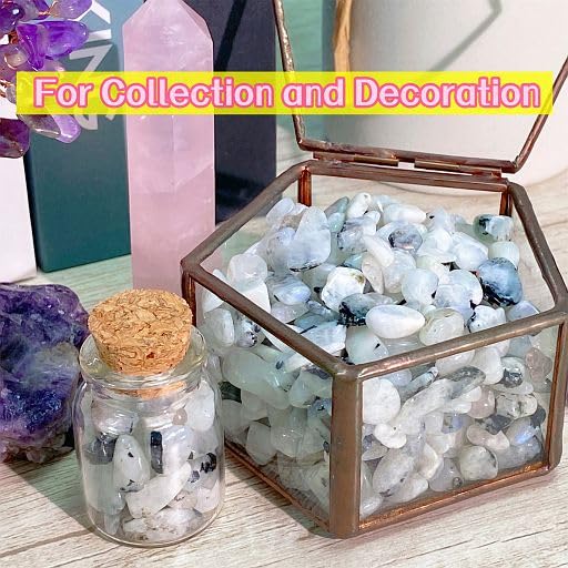 Image of YATOJUZI Moonstone Aquarium Gravel Rocks Bulk Wholesale Tumbled Crystals Stones Chips Crushed Reiki Energy Balancing Gemstones for Planters Vase Filler Fountain Fish Tank Potted Decor 0.44LB