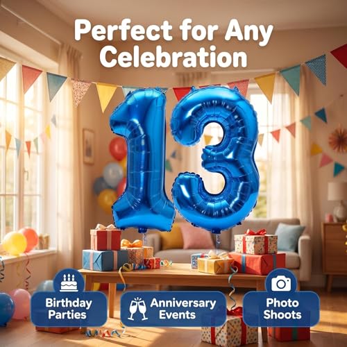 Image of YPSelected 32 Inch Large Foil Helium Number Balloon Birthday Wedding Party 0-9 (Blue, 3)